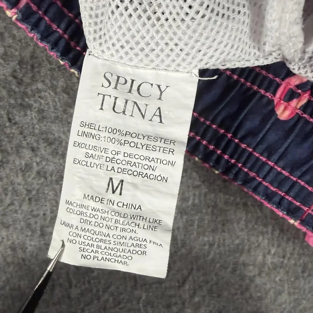 Spicy Tuna Shorts Mens Medium Pink Flamingo Swim Trunks Lined Drawstring Beach